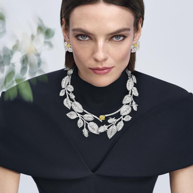 Wild Rose necklace by Chaumet on model